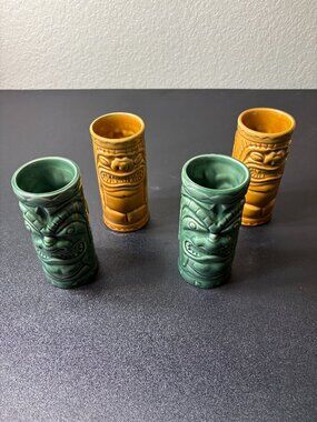 4 Vintage Tiki Hawaiian Ceramic cups by Accoutrements